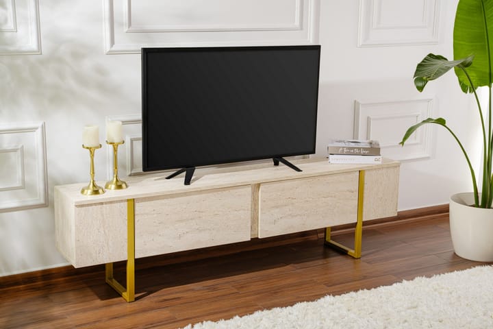 Serenity Tv-taso 180x30 cm - Travertiini/Kulta - Huonekalut - TV- & Mediakalusteet - Tv taso & Mediataso