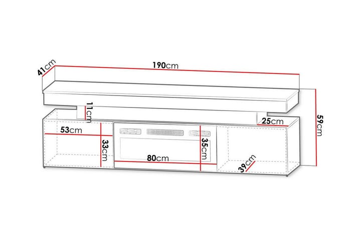 TV-taso Glenndale  säilytystilalla + LED-kiuas + Valaistus 190 cm - Musta - Huonekalut - TV- & Mediakalusteet - TV-kaappi