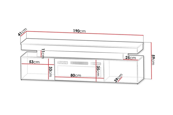 TV taso Glenndale säilytystilalla + LED-kiuas + Valaistus 190 cm - Valkoinen - Huonekalut - TV- & Mediakalusteet - TV-kaappi