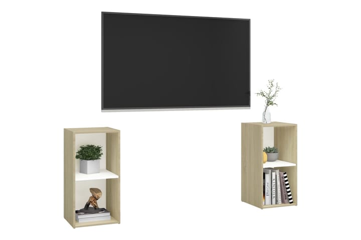 TV-tasot 2 kpl 72x35x36,5 cm Sonoma-tammi - Beige/Valkoinen - Huonekalut - TV- & Mediakalusteet - TV-kaappi