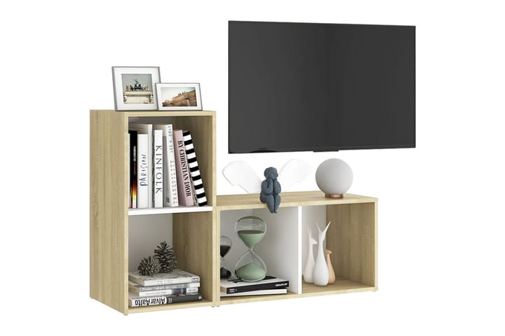 TV-tasot 2 kpl 72x35x36,5 cm Sonoma-tammi - Beige/Valkoinen - Huonekalut - TV- & Mediakalusteet - TV-kaappi