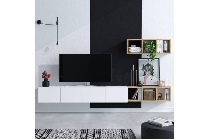 Pa TV-kalustesetti 215x32 cm Valkoinen/Ruskea - Hanah Home - Huonekalut - TV- & Mediakalusteet - TV-kalustepaketti