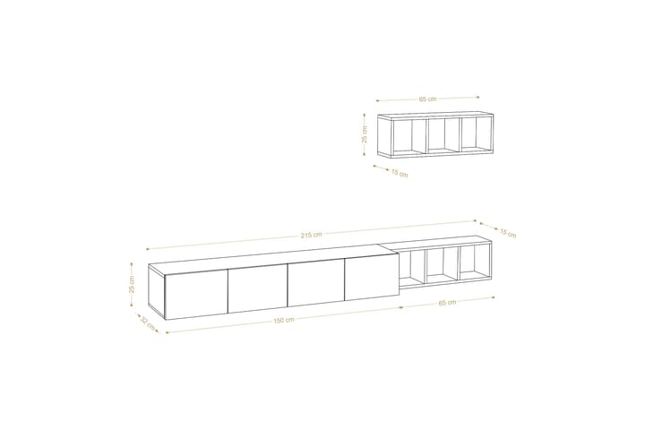 Pa TV-kalustesetti 215x32 cm Valkoinen/Ruskea - Hanah Home - Huonekalut - TV- & Mediakalusteet - TV-kalustepaketti