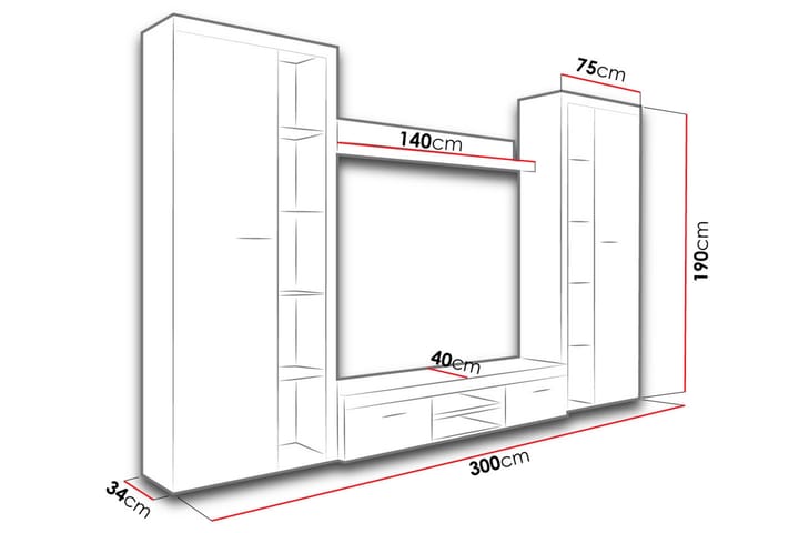 TV-kaluste Rumba 300x34x190 cm - Beige/Ruskea - Huonekalut - TV- & Mediakalusteet - TV-kalustepaketti