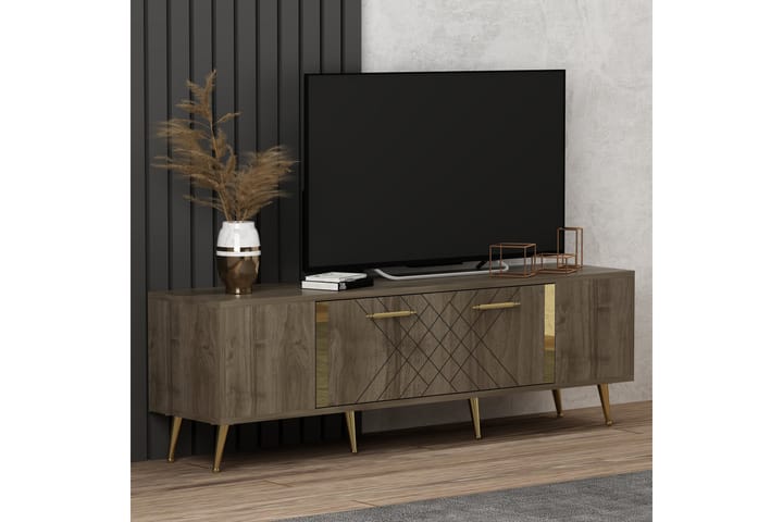 Detas TV-taso 150x35 cm Ruskea/Kulta - Hanah Home - Huonekalut - TV- & Mediakalusteet - Tv taso & Mediataso