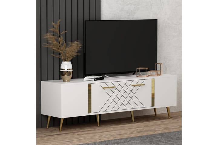 Detas TV-taso 150x35 cm Valkoinen/Kulta - Hanah Home - Huonekalut - TV- & Mediakalusteet - Tv taso & Mediataso