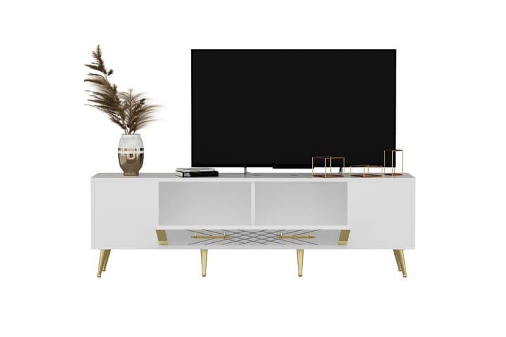 Detas TV-taso 150x35 cm Valkoinen/Kulta - Hanah Home - Huonekalut - TV- & Mediakalusteet - Tv taso & Mediataso