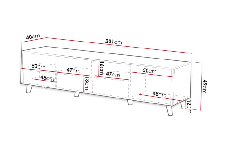 Juniskär Ribbattu TV-pöytä puusta säilytystilalla - syvyys 40 cm, leveys 200 cm, korkeus 49 cm - Musta/Tammi - Huonekalut - TV- & Mediakalusteet - Tv taso & Mediataso