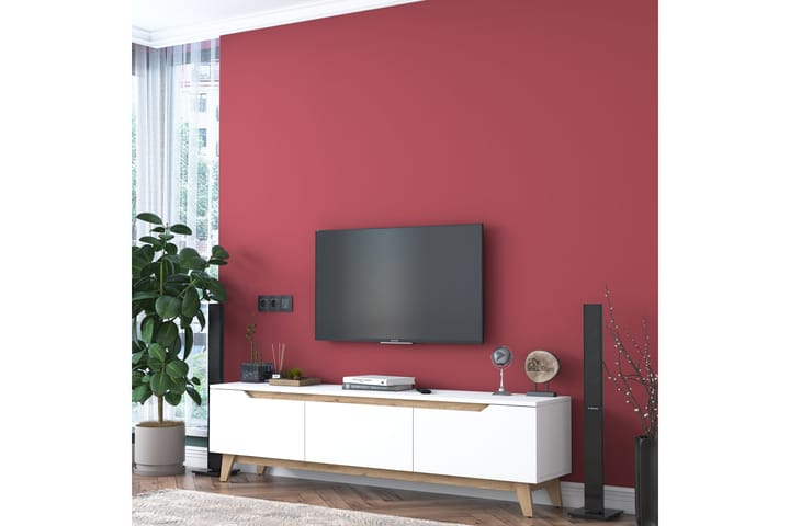 Lychester TV-taso 180x35 cm Valkoinen/Ruskea - Huonekalut - TV- & Mediakalusteet - Tv taso & Mediataso