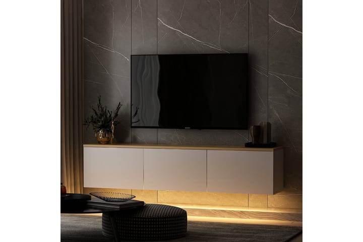 Neon TV-taso 160x32 cm Valkoinen/Ruskea - Hanah Home - Huonekalut - TV- & Mediakalusteet - Tv taso & Mediataso