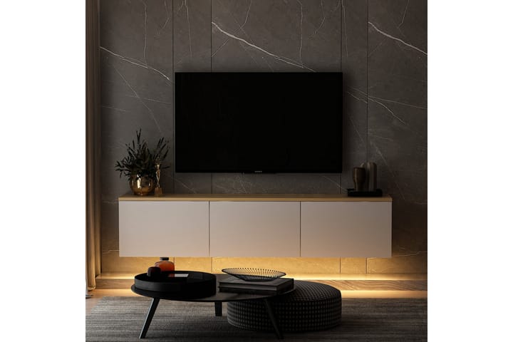 Neon TV-taso 160x32 cm Valkoinen/Ruskea - Hanah Home - Huonekalut - TV- & Mediakalusteet - Tv taso & Mediataso