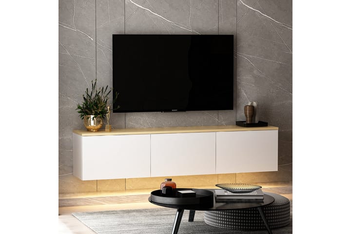 Neon TV-taso 160x32 cm Valkoinen/Ruskea - Hanah Home - Huonekalut - TV- & Mediakalusteet - Tv taso & Mediataso