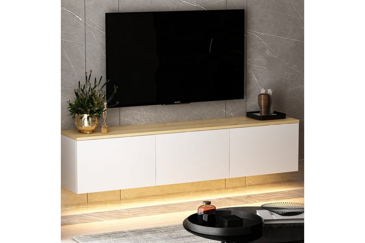 Neon TV-taso 160x32 cm Valkoinen/Ruskea - Hanah Home - Huonekalut - TV- & Mediakalusteet - Tv taso & Mediataso