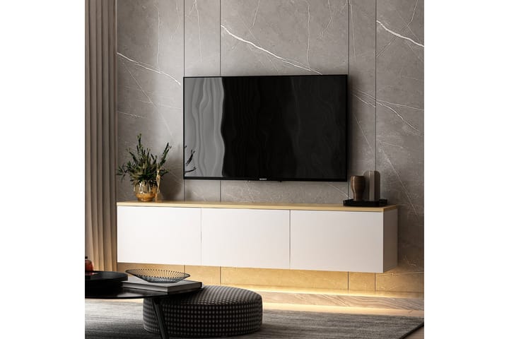 Neon TV-taso 160x32 cm Valkoinen/Ruskea - Hanah Home - Huonekalut - TV- & Mediakalusteet - Tv taso & Mediataso