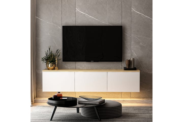 Neon TV-taso 160x32 cm Valkoinen/Ruskea - Hanah Home - Huonekalut - TV- & Mediakalusteet - Tv taso & Mediataso