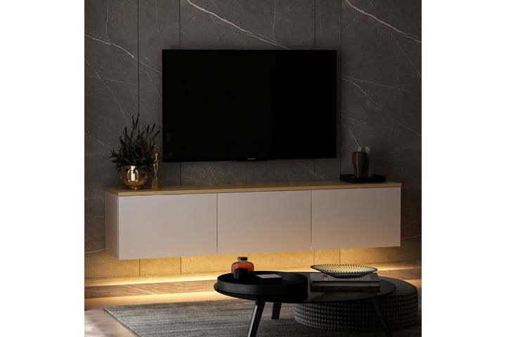 Neon TV-taso 160x32 cm Valkoinen/Ruskea - Hanah Home - Huonekalut - TV- & Mediakalusteet - Tv taso & Mediataso