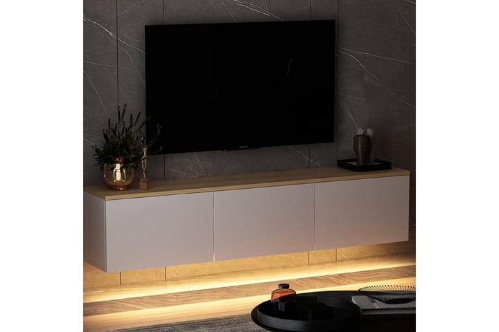 Neon TV-taso 160x32 cm Valkoinen/Ruskea - Hanah Home - Huonekalut - TV- & Mediakalusteet - Tv taso & Mediataso