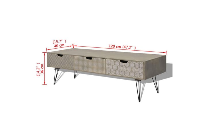 TV-taso 3:lla Laatikolla 120x40x36 cm Harmaa - Harmaa - Huonekalut - TV- & Mediakalusteet - Tv taso & Mediataso