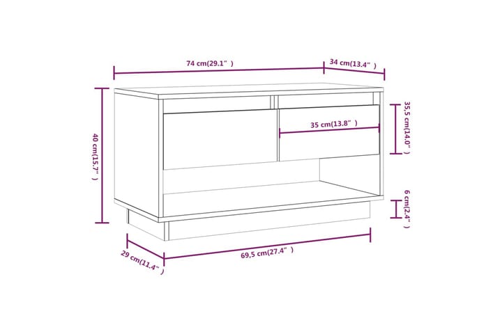 TV-taso 74x34x40 cm täysi mänty - Ruskea - Huonekalut - TV- & Mediakalusteet - Tv taso & Mediataso