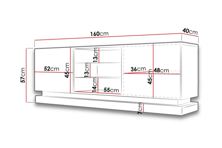 TV-taso Barjols 40x160 cm - Valkoinen/Korkeakiilto - Huonekalut - TV- & Mediakalusteet - Tv taso & Mediataso