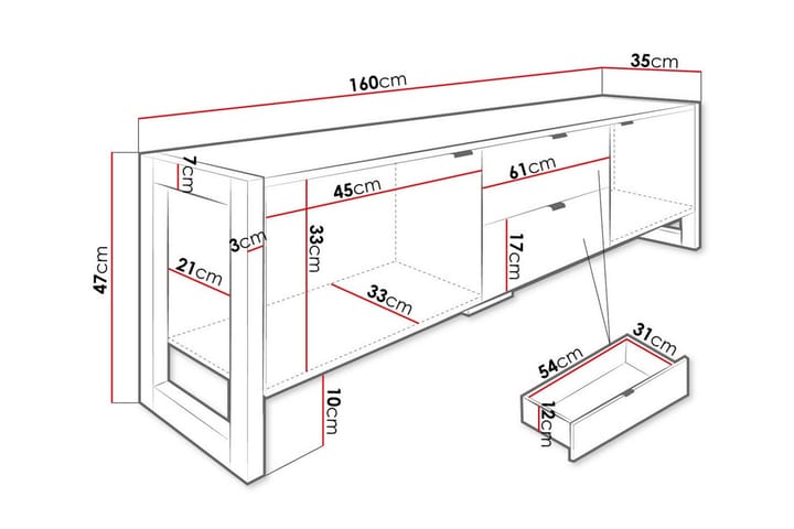 TV-taso Carbost 160x35 cm - Musta - Huonekalut - TV- & Mediakalusteet - Tv taso & Mediataso