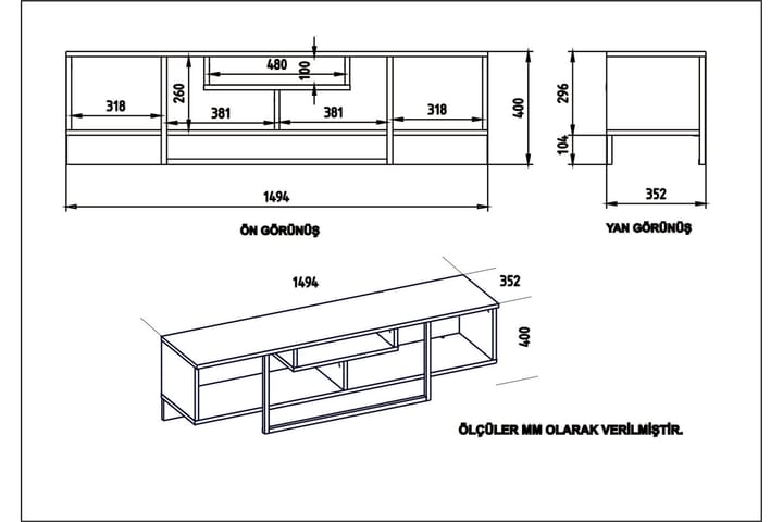 TV-taso Chintala 149 cm - Valkoinen/Musta - Huonekalut - TV- & Mediakalusteet - Tv taso & Mediataso