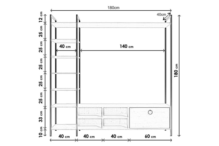 TV-taso Demirler 180 cm - Musta - Huonekalut - TV- & Mediakalusteet - Tv taso & Mediataso