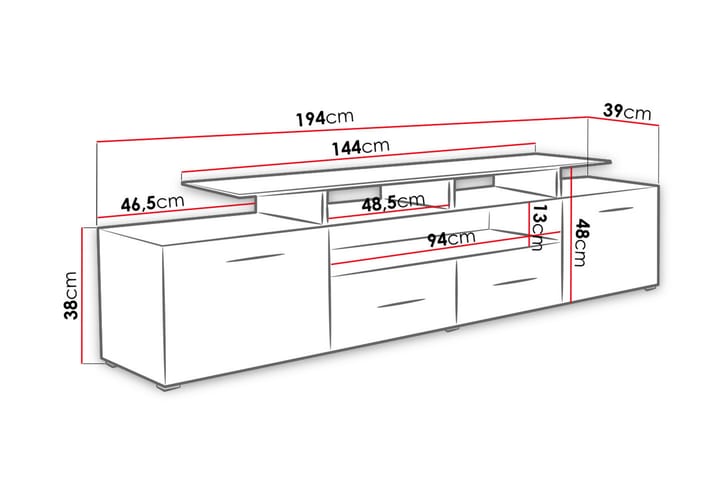 TV-taso Evora 39x194 cm - Musta Korkeakiilto - Huonekalut - TV- & Mediakalusteet - Tv taso & Mediataso