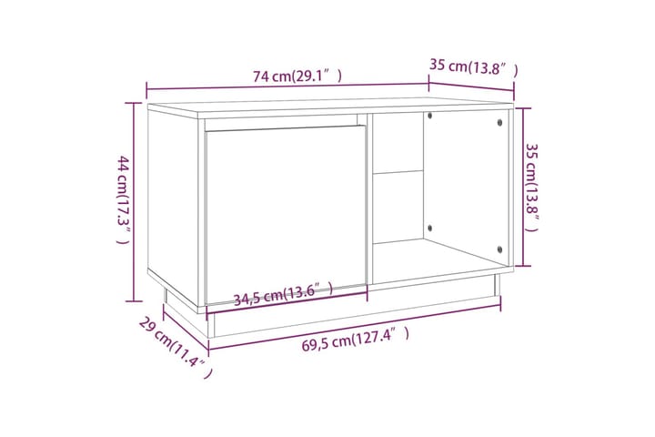 TV-taso harmaa 74x35x44 cm täysi mänty - Harmaa - Huonekalut - TV- & Mediakalusteet - Tv taso & Mediataso