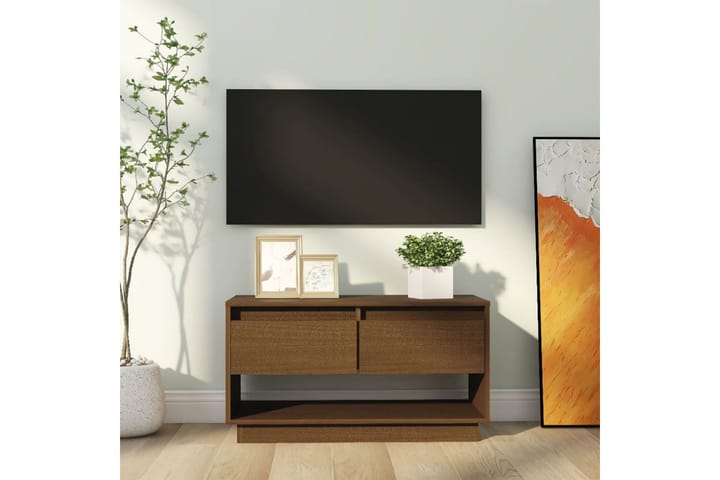 TV-taso hunajanruskea 74x34x40 cm täysi mänty - Ruskea - Tv taso & Mediataso