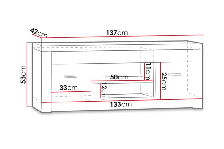 TV-taso Indianapolis 137x42x53 cm - Valkoinen LED-valaistus - Huonekalut - TV- & Mediakalusteet - Tv taso & Mediataso