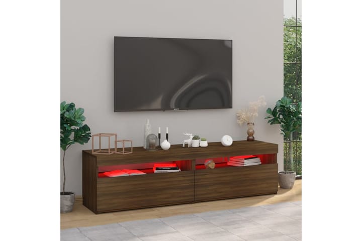 TV-taso LED-valoilla 2 kpl ruskea tammi 75x35x40 cm - Ruskea - Huonekalut - TV- & Mediakalusteet - Tv taso & Mediataso