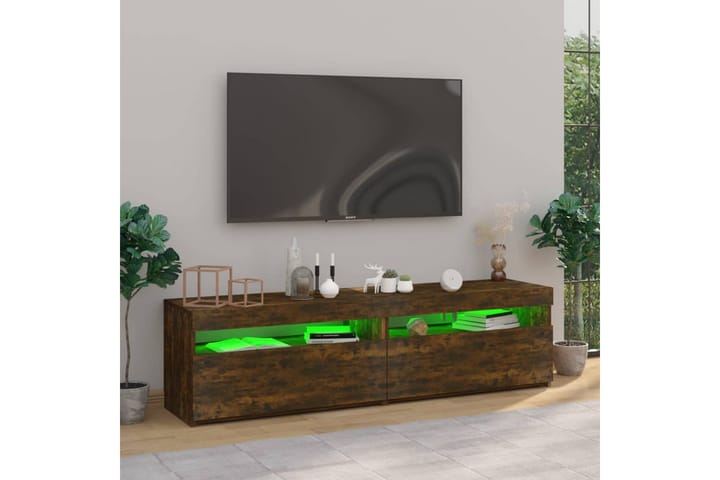 TV-taso LED-valoilla 2 kpl savutammi 75x35x40 cm - Ruskea - Huonekalut - TV- & Mediakalusteet - Tv taso & Mediataso