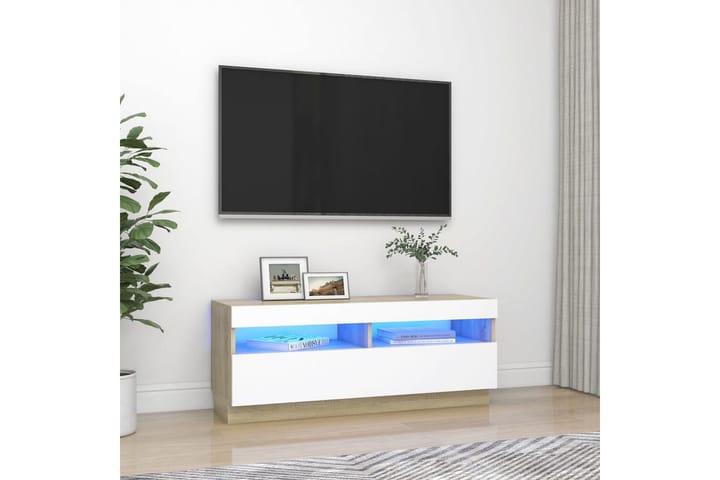 TV-taso LED-valoilla valkoinen ja Sonoma-tammi 100x35x40 cm - Huonekalut - TV- & Mediakalusteet - Tv taso & Mediataso