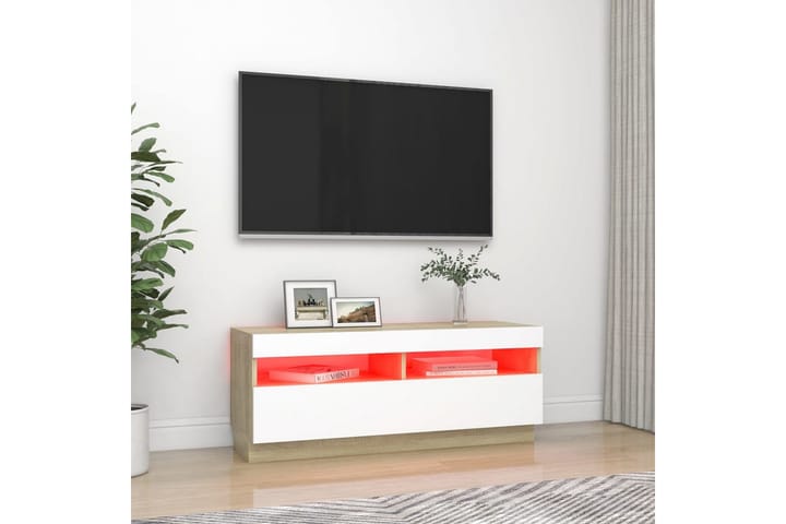 TV-taso LED-valoilla valkoinen ja Sonoma-tammi 100x35x40 cm - Huonekalut - TV- & Mediakalusteet - Tv taso & Mediataso