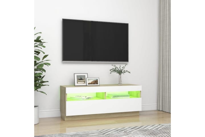 TV-taso LED-valoilla valkoinen ja Sonoma-tammi 100x35x40 cm - Huonekalut - TV- & Mediakalusteet - Tv taso & Mediataso