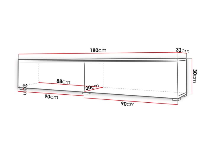 Tv-taso Lourmais 180 cm - Luonnonväri/Musta - Huonekalut - TV- & Mediakalusteet - Tv taso & Mediataso