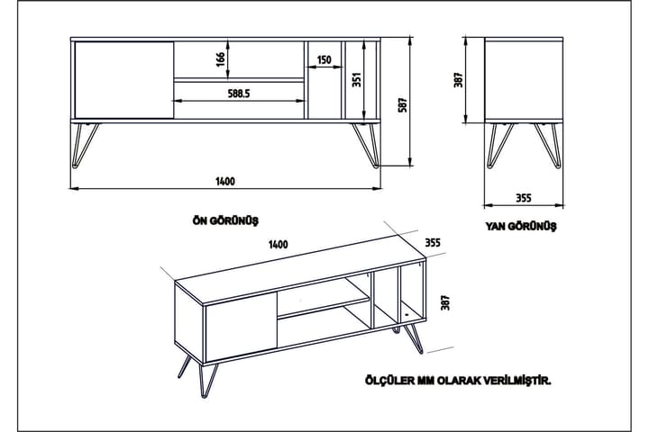 TV-taso Rease 140 cm - Pähkinä/Musta/Valkoinen - Huonekalut - TV- & Mediakalusteet - Tv taso & Mediataso