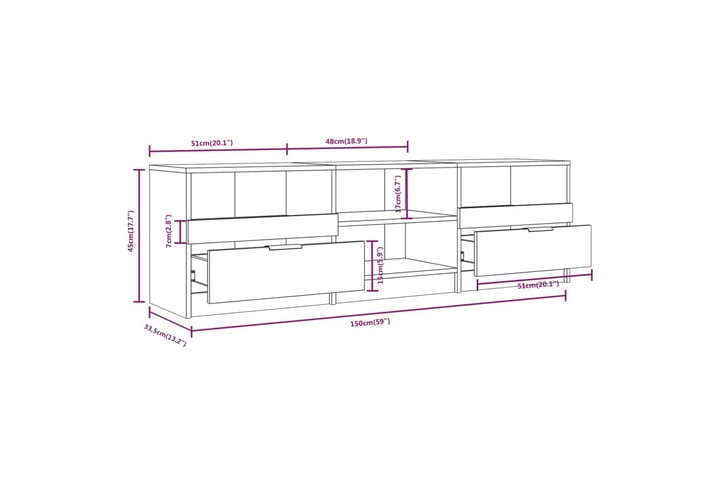 TV-taso ruskea tammi 150x33,5x45 cm tekninen puu - Ruskea - Huonekalut - TV- & Mediakalusteet - Tv taso & Mediataso