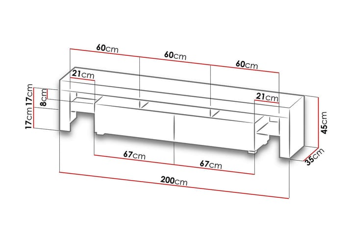 TV-taso Solo 200x35x45 cm - Harmaa | Valkoinen - Huonekalut - TV- & Mediakalusteet - Tv taso & Mediataso