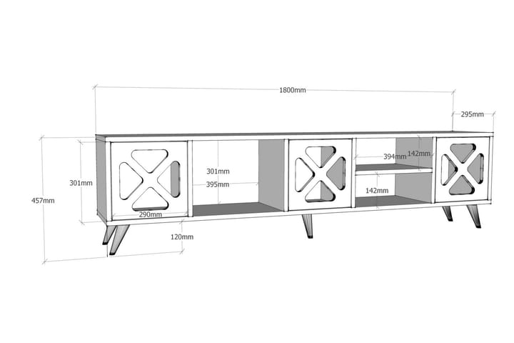 TV-taso Tullen 180 cm - Valkoinen/Harmaa - Huonekalut - TV- & Mediakalusteet - Tv taso & Mediataso