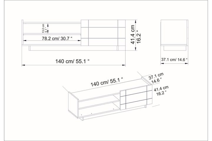 TV-taso Valantina 140 cm ovi + 3 hyllyä - Musta - Huonekalut - TV- & Mediakalusteet - Tv taso & Mediataso