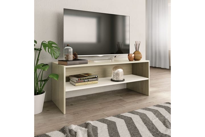 TV-taso valkoinen ja Sonoma tammi 100x40x40 cm lastulevy - Beige - Huonekalut - TV- & Mediakalusteet - Tv taso & Mediataso