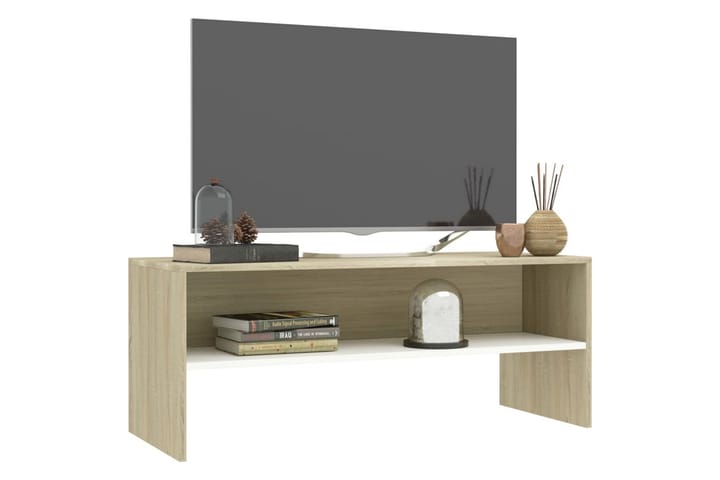 TV-taso valkoinen ja Sonoma tammi 100x40x40 cm lastulevy - Beige - Huonekalut - TV- & Mediakalusteet - Tv taso & Mediataso