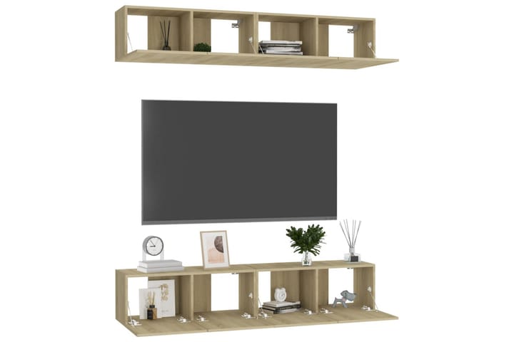 TV-tasot 4 kpl Sonoma-tammi 80x30x30 cm lastulevy - Ruskea - Huonekalut - TV- & Mediakalusteet - Tv taso & Mediataso