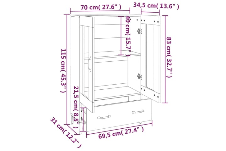 beBasic Kaappi ruskea tammi 70x31x115 cm tekninen puu - Ruskea - Huonekalut - Pöytä & ruokailuryhmä - Apupöytä & sivupöytä - Lamppupöytä