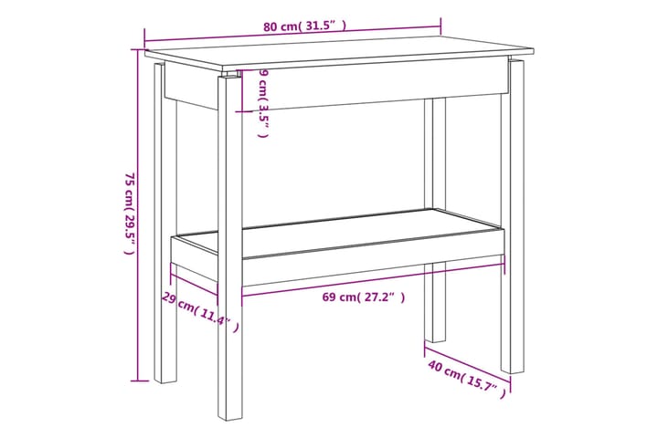 beBasic Konsolipöytä 80x40x75 cm täysi mänty - Ruskea - Huonekalut - Pöytä & ruokailuryhmä - Apupöytä & sivupöytä - Konsolipöytä