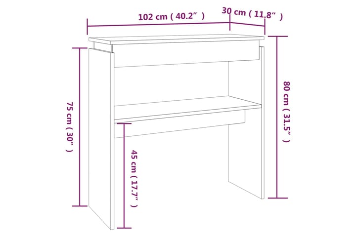 beBasic Konsolipöytä harmaa Sonoma 102x30x80 cm tekninen puu - Harmaa - Huonekalut - Pöytä & ruokailuryhmä - Apupöytä & sivupöytä - Konsolipöytä