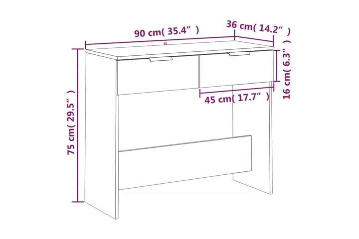 beBasic Konsolipöytä harmaa Sonoma 90x36x75 cm tekninen puu - Harmaa - Huonekalut - Pöytä & ruokailuryhmä - Apupöytä & sivupöytä - Konsolipöytä