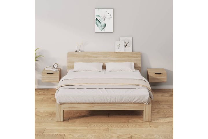 beBasic Seinäkiinnitettävät yöpöydät 2 kpl Sonoma-tammi 34x30x20 cm - Ruskea - Yöpöytä